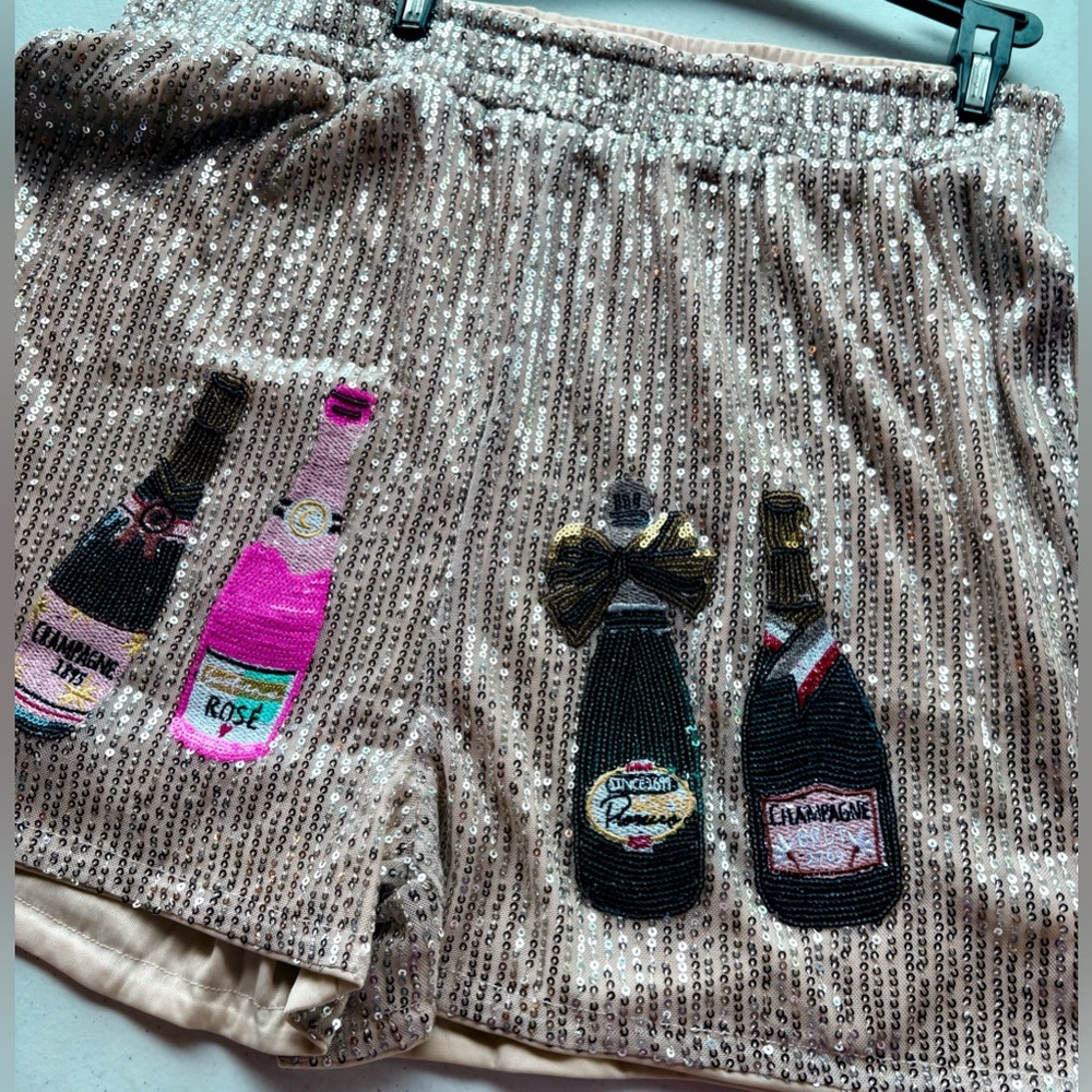 NWT Champagne Sequin High Waist Women's Shorts. Available, L. - Picture 2 of 9